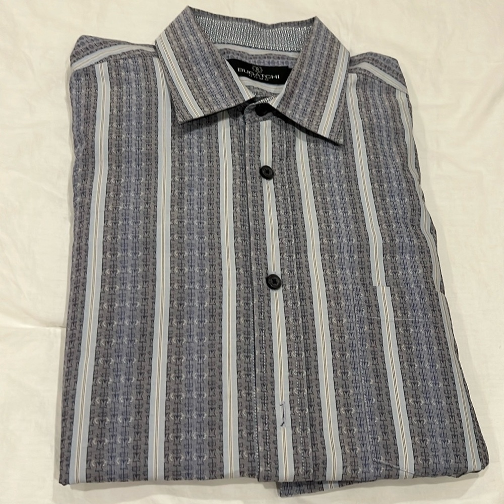 Bugatchi Large 100% Cotton Button Down Purple Blu… - image 1